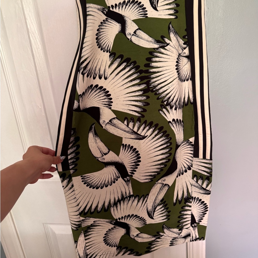 NWT Adidas x Farm Rio Jersey Farm Midi Dress in Cream White and Crew Green - Picture 9 of 11